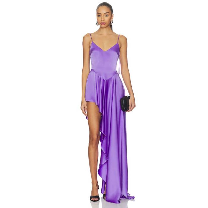 David Koma 【 Open Leg Asymmetric Satin Gown Women Purple 】 繻子 レディース Purple 紫・パープル