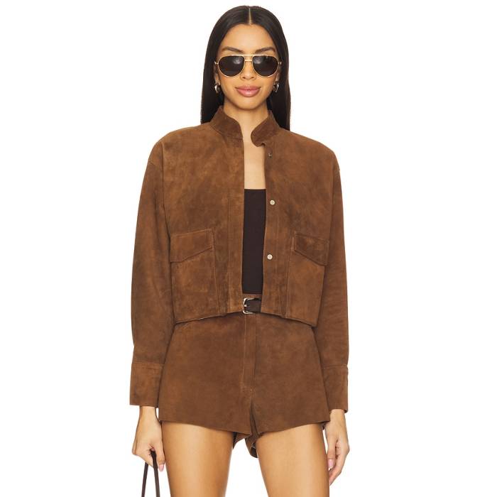 Zut 【 X Revolve Cropped Hair-On Cowhide Leather Jacket Women Camel Suede 】 なめし革 Jacket 上衣 レディース camel 駱駝 スエード・スウェード