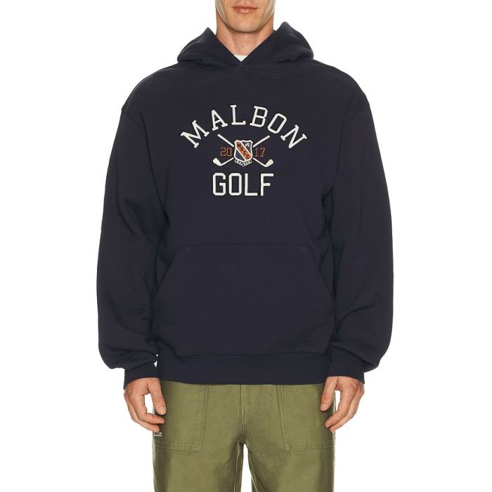 Malbon 【 Fesque Crest Hoodie Men Navy 】 フーディー パーカー メンズ 紺色 米国海軍