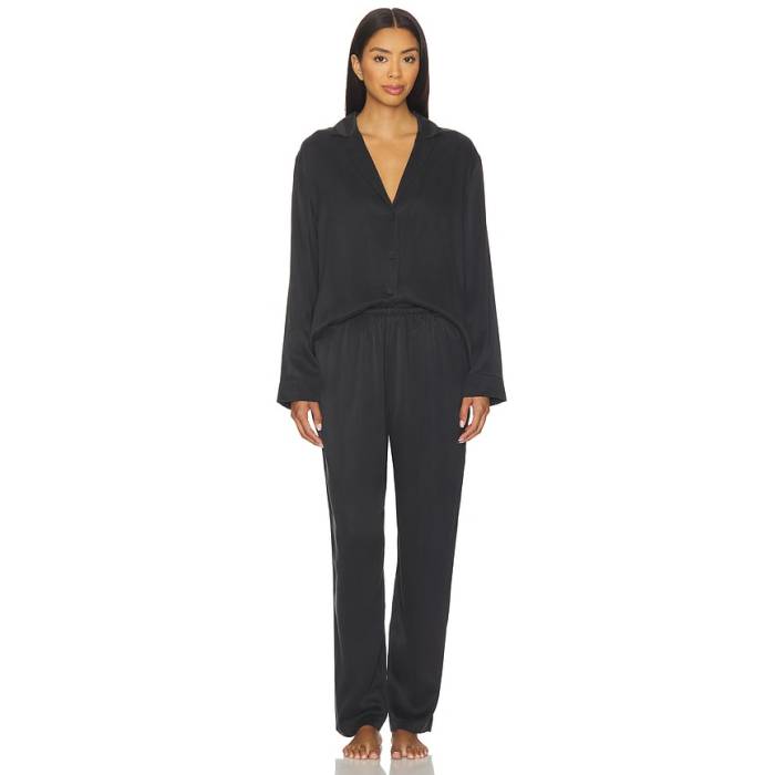 Lunya 【 Washable Silk Long Sleeve Pant Set Women Immersed Black 】 Sleeve 衣袂 ズボン下 レディース 黒いこと 黒いこと