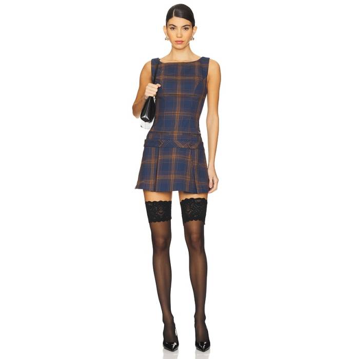 H:ours 【 Mila Mini Dress Women Blue Brown 】 お召しもの レディース 青味 青色 赤銅色 赤銅色 レディースファッション-ドレス