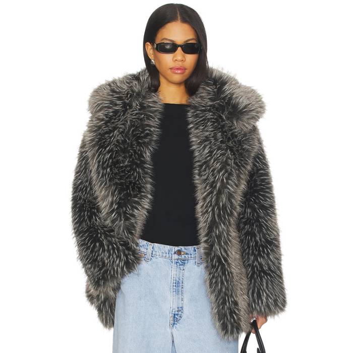 Lamarque 【 Finaya Faux Fur Jacket Women Black &Amp; Grey 】 Jacket ジャケット レディース 黒色 ブラック 灰色 グレー｜スニケス