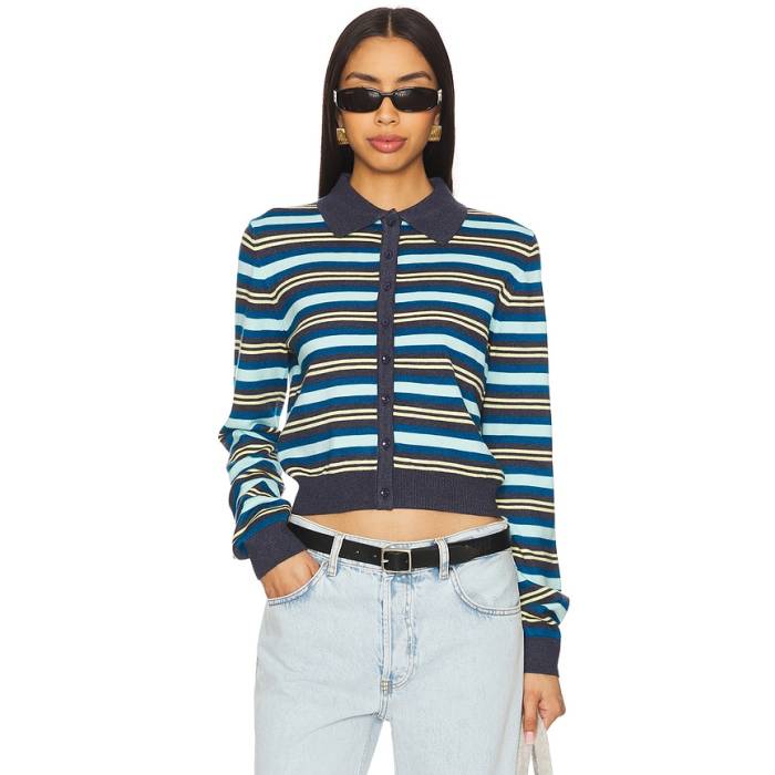 ライオネス Lioness 【 Awakening Cardigan Women Navy Stripe 】 ジレー レディース 紺色 米国海軍 Stripe 縞模様