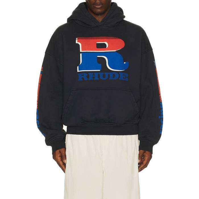 ルード Rhude 【 Split Petrol Logo Hoodie Men Vintage Black, Red, \u0026Amp; Blue 】 ロゴタイプ フーディー パーカー メンズ vintage ビンテージ・ヴィンテージ 青碧 青碧
