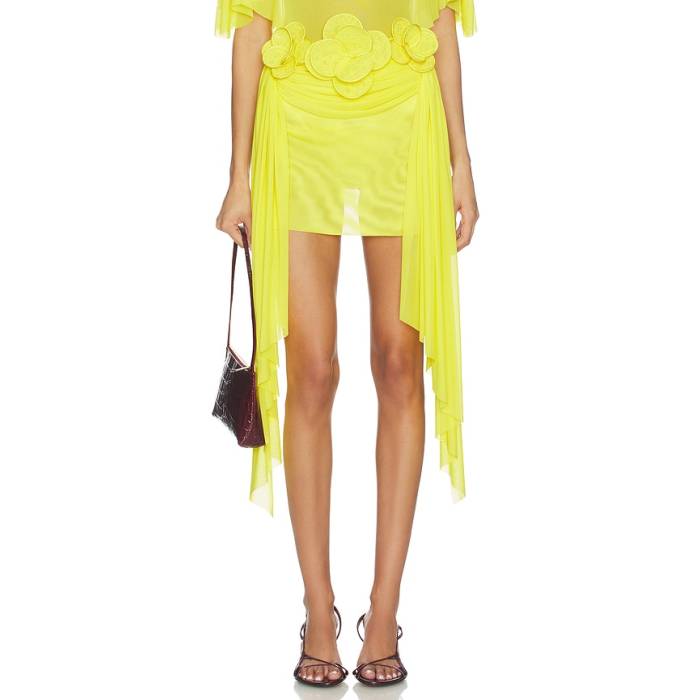 David Koma 【 3D Lace Flower Embroidery Detail Ruched Mini Skirt Women Yellow 】 レディース yellow 黄味がかった・黄色