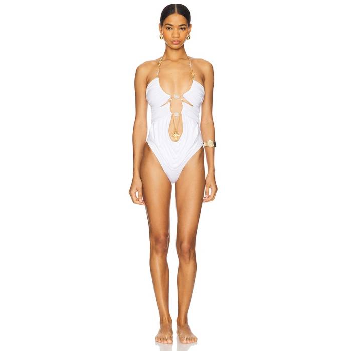 Di Petsa 【 Temptress Draped Swimsuit Women White 】 海水着 レディース 白いこと 白いこと