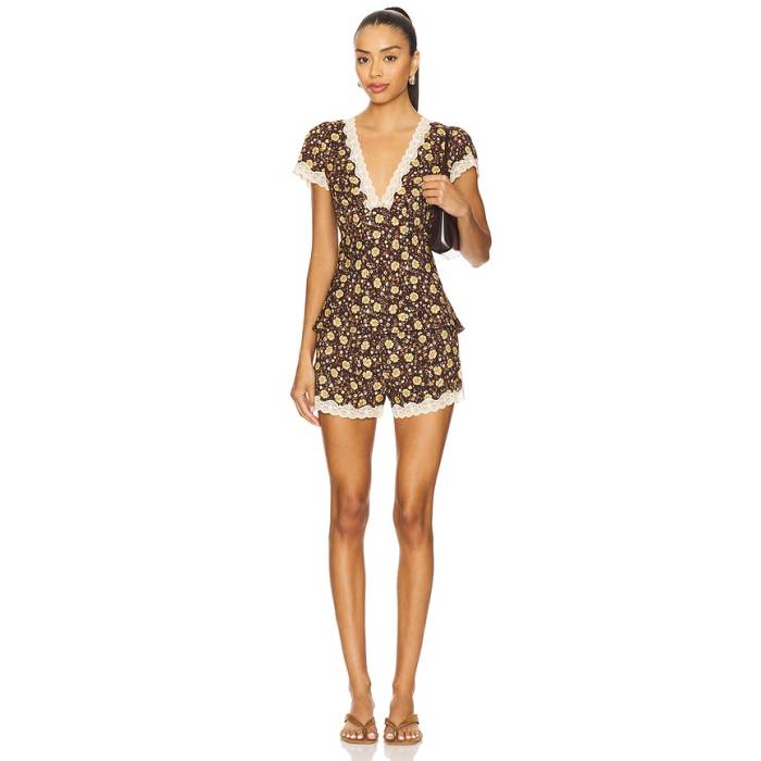 Rixo 【 Maddy Set Pyjamas Women Eva Floral Brown 】 レディース 赤銅色 赤銅色