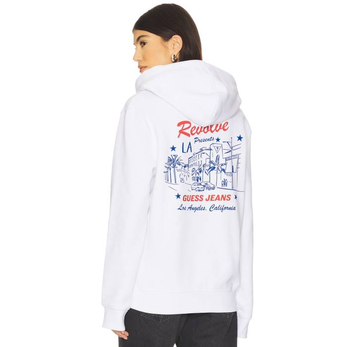 Guess Jeans 【 X Revolve Mini Triangle Hoodie Unisex White 】 フーディー パーカー ユニセックス 白色 ホワイト｜スニケス
