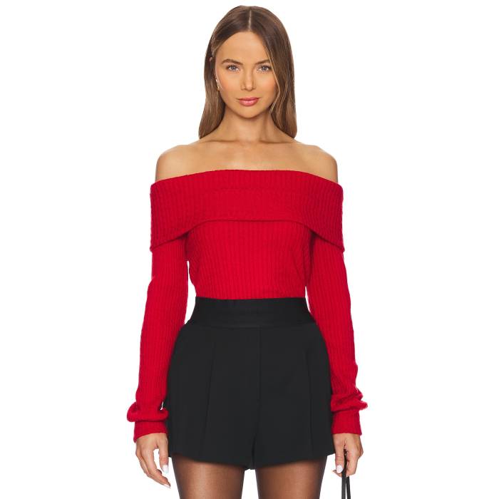 Bobi 【 Off Shoulder Top Women Red 】 レディースファッション トップス その他 レディース Red 赤・レッド