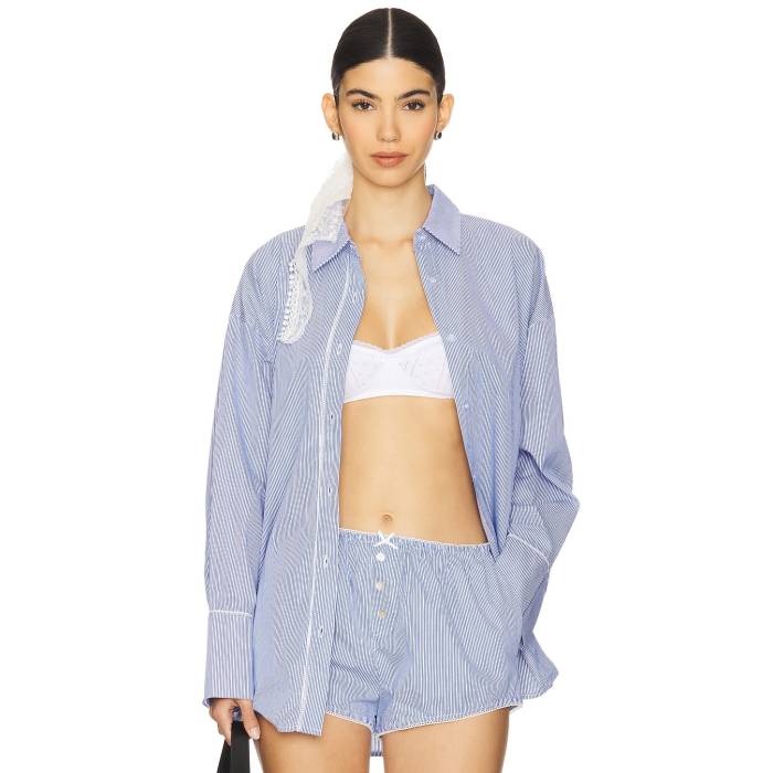 Nia 【 Bea Shirt Women Marine Blue 】 レディースファッション トップス シャツ ブラウス レディース 青色 ブルー