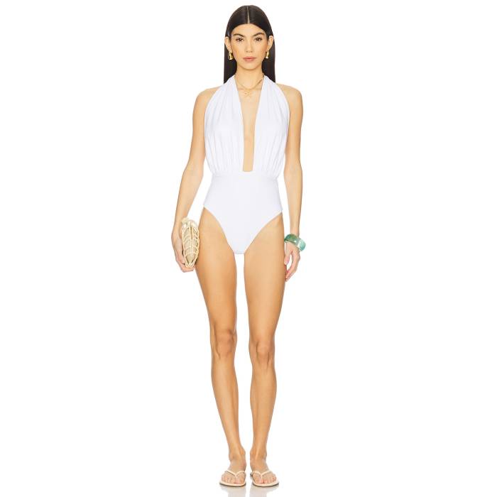 Skyler Swimwear 【 Plunge Neck One Piece Women White 】 レディースファッション 水着 レディース 白色 ホワイト