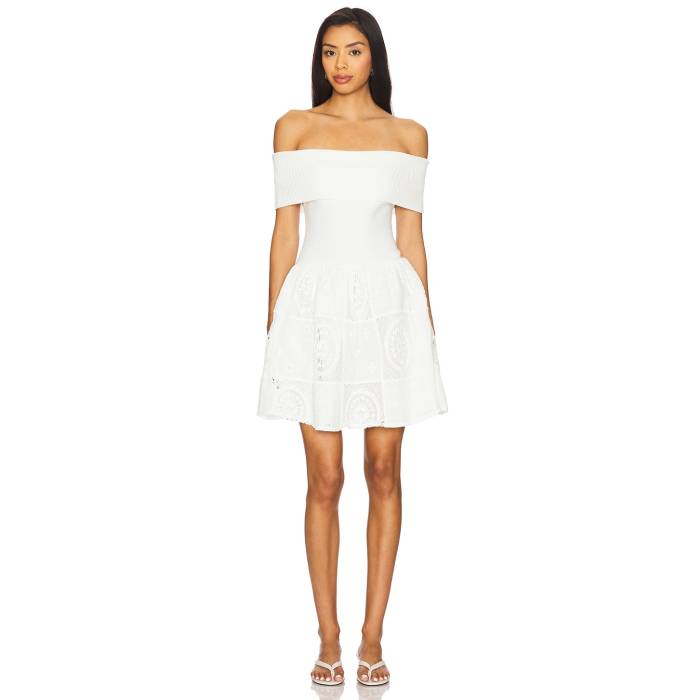 Line \u0026 Dot 【 Biva Mix-Media Mini Dress Women White 】 御召しもの レディース 白いこと 白いこと