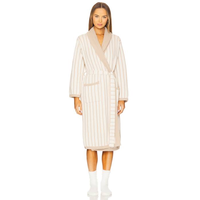 Barefoot Dreams 【 Cozychic Cotton Pinstripe Robe Women Cream & Tan 】 インナー 下着 ナイトウェア メンズ ナイトウェア ルームウェア バスローブ レディース クリーム