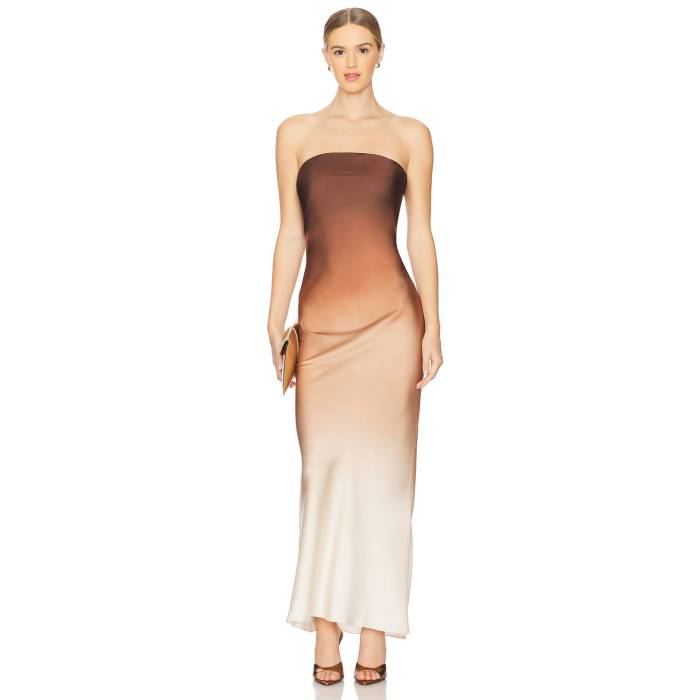 Rococo Sand 【 Strapless Maxi Dress Women Beige Brown Ombre 】 御召しもの レディース ベージュ 赤銅色 赤銅色