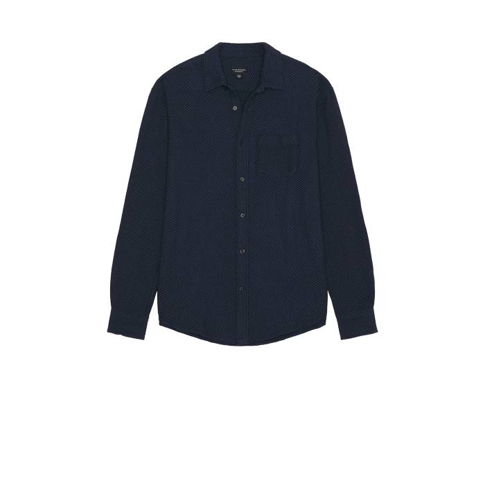 Club Monaco 【 Herringbone Texture Shirt Men Blue Mix 】 テクスチャー メンズファッション トップス カジュアルシャツ メンズ 青色 ブルー