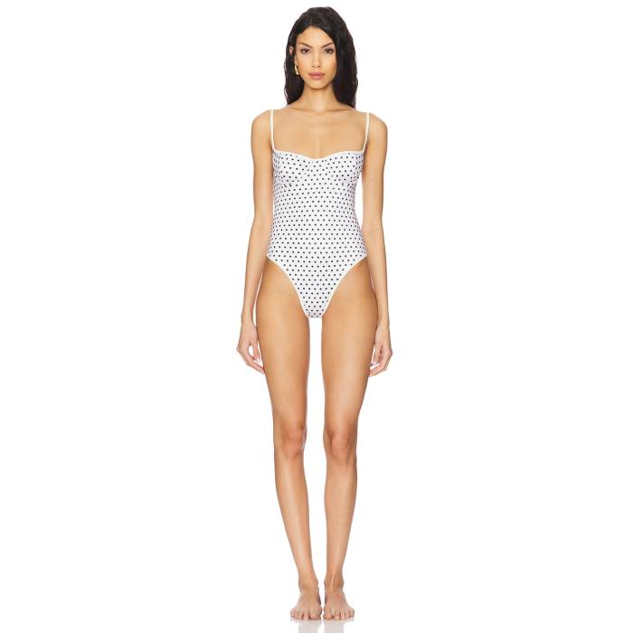 Belle 【 Deniz One Piece Women White Polka 】 レディースファッション 水着 レディース 白色 ホワイト