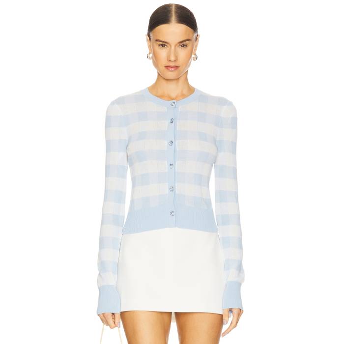 For Love & Lemons 【 Gingham Knit Cardigan Women Blue 】 ニット カーディガン レディースファッション トップス カーディガン ボレロ レディース 青色 ブルー