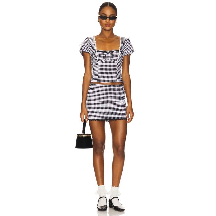More To Come 【 Vittoria Mini Skirt Set Women Black Gingham 】 レディース 黒いこと 黒いこと