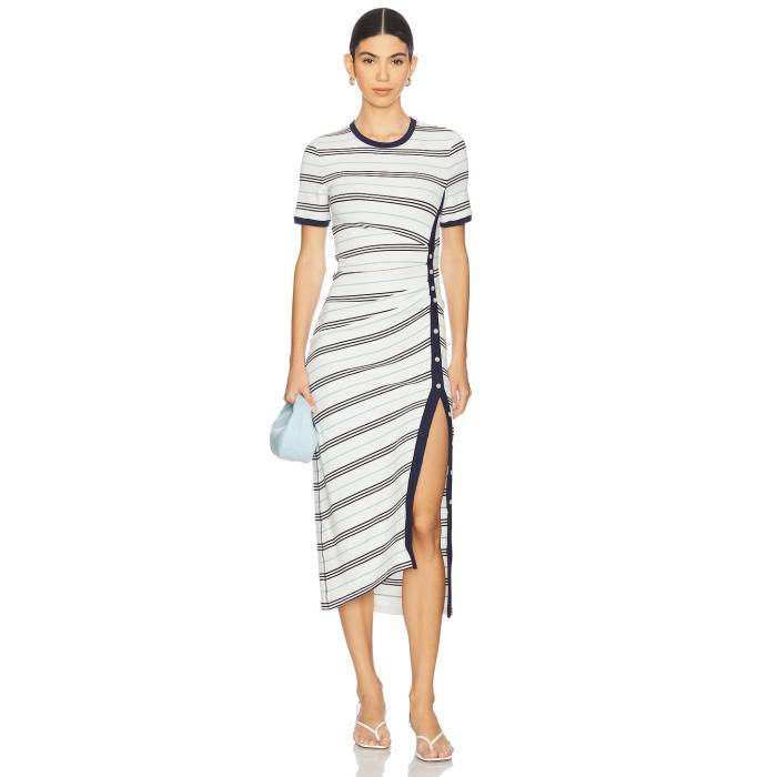 Simkhai 【 Shanna Short Sleeve Midi Dress Women White Multi Stripe 】 Sleeve スリーブ ドレス レディースファッション ドレス レディース 白色 ホワイト Stripe ストライプ