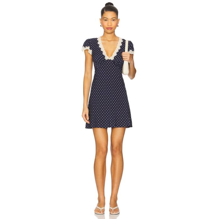 Rixo 【 Cely Dress Women Polka Dot Navy 】 お召しもの レディース 紺色 米国海軍