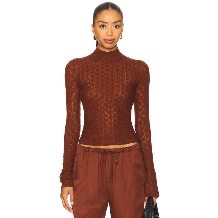 Sablyn 【 Rhea Longsleeve Mock Neck Top Women Mahogany 】 ロング捩り・長袖 レディース