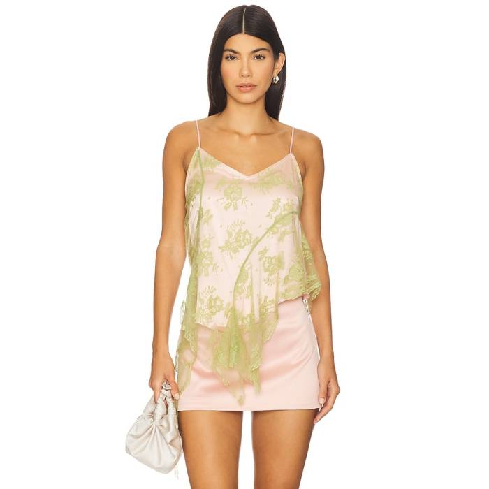 Marques \u0027 Almeida 【 Satin And Lace Bicoloured Top Women Green \u0026Amp; Pink 】 繻子 レディース green 緑・緑であること pink サクラ色