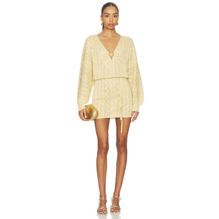 Spell 【 The Moss Knit Mini Dress Women Gold 】 編み物 御召しもの レディース ゴールド
