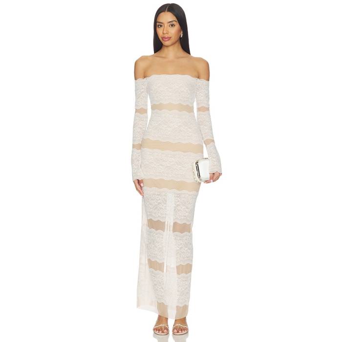 Blumarine 【 Net Dress With Lace Women Amberlight \u0026Amp; Natural White 】 サイバー空間 お召しもの レディース 自然的 白いこと 白いこと