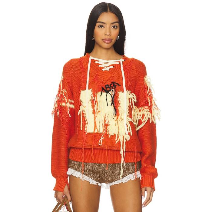 Yuhan Wang 【 Letterman Fringed Hockey Pullover Women Red 】 レディース Red 赤・赤いこと