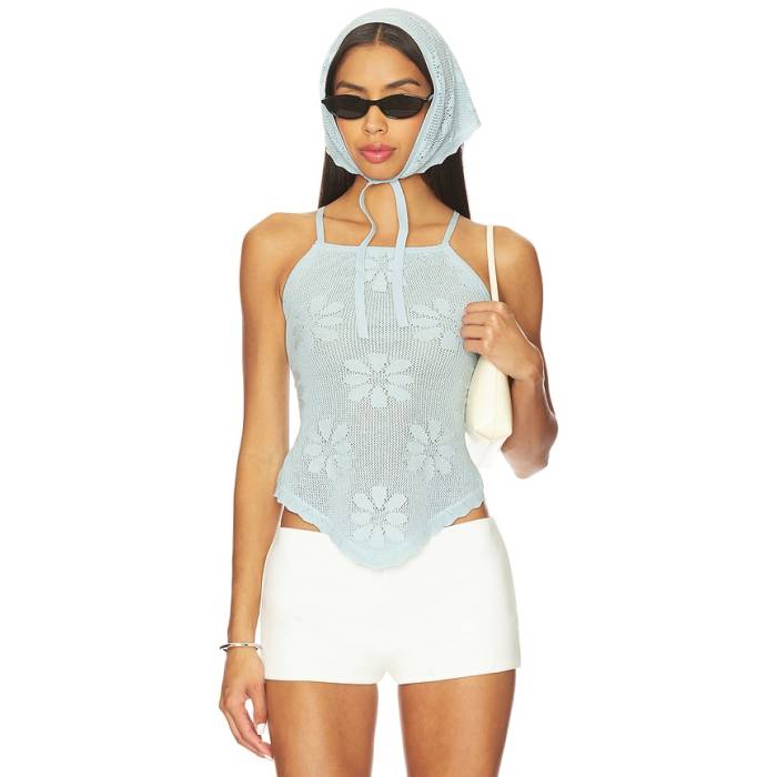 Asta Resort 【 Bruna Crochet Top Women Sky Blue 】 レディース 天の原 青碧 青碧