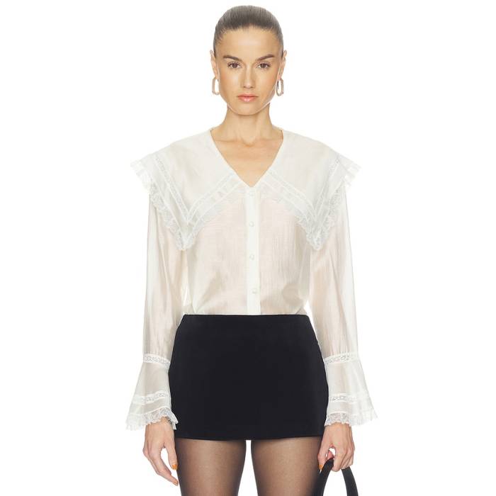 Revolve X Jj 【 Oversized Collar Lace Blouse Bell Sleeves Women Off White 】 レディース 白いこと 白いこと
