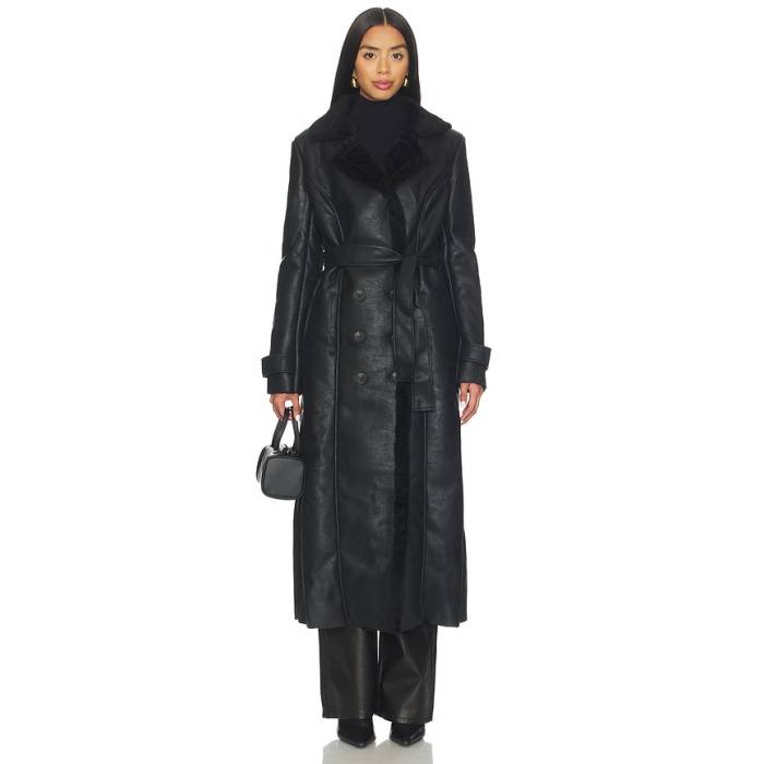 バル一点 Bardot 【 Faux Leather Trench Coat Women Black 】 なめし革 レディース 黒いこと 黒いこと
