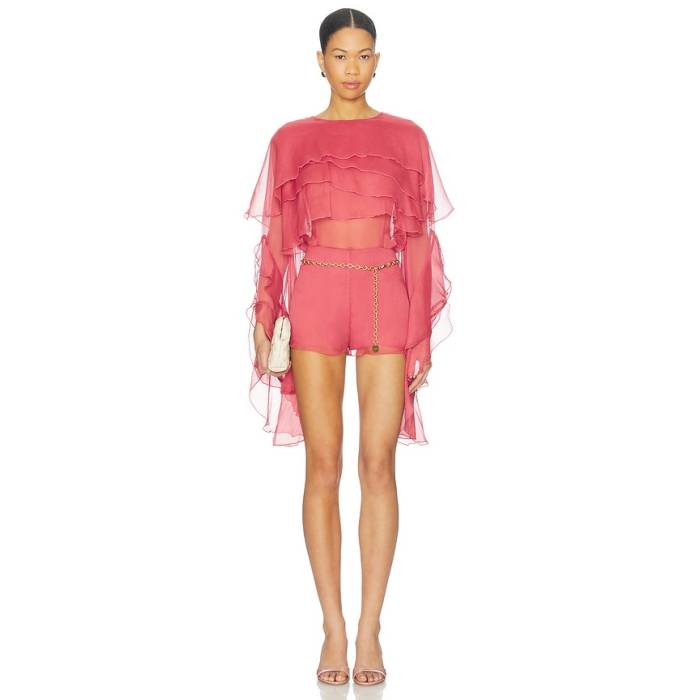 バル一点 Bardot 【 Carson Ruffle Playsuit Women Rose 】 レディース Rose さくら色