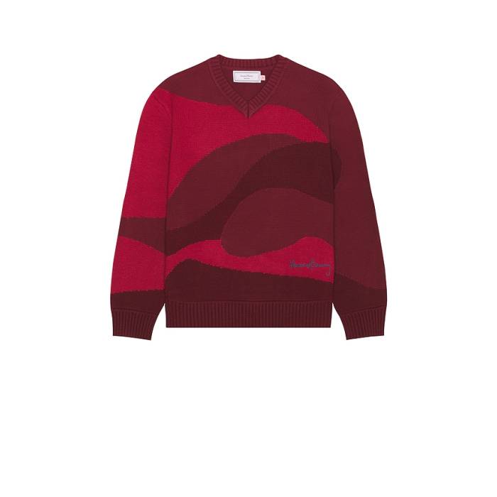 House Of Sunny 【 The Red Landscape Oversized V-Neck Sweater Men Ruby Red 】 Red 赤・レッド Vネック トレーナー メンズ Red 赤・レッド｜スニケス