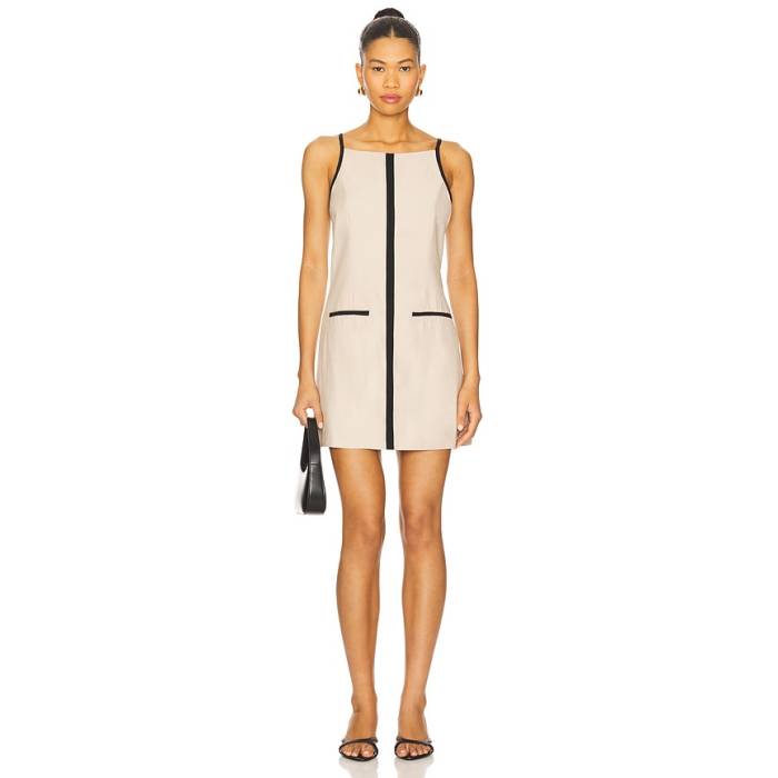 Sovere 【 Refine Mini Dress Women Beige \u0026Amp; Black 】 お召しもの レディース ベージュ 黒いこと 黒いこと