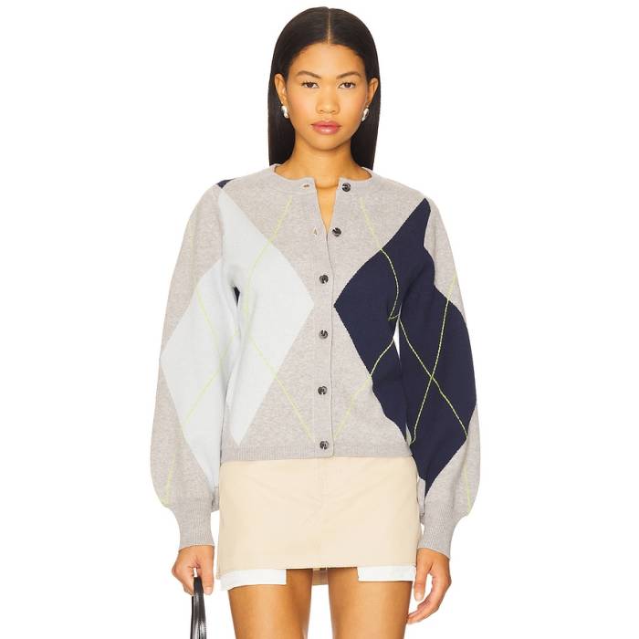 525 America 【 Noelle Argyle Cardigan Women Grey Mist Heather Multi 】 ジレー レディース 薄墨色 薄墨色 heather ギョリュウモドキ