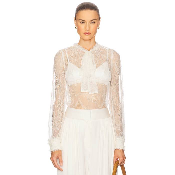 ウラ・ジョンソン Ulla Johnson 【 Iliana Necktie Long Sleeve Blouse Women Pearl 】 Sleeve 衣袂 レディース パール