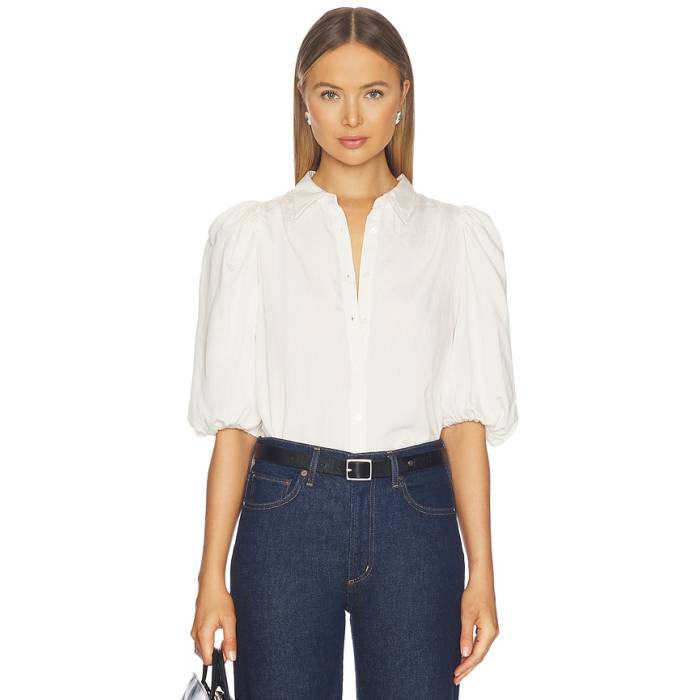 シチズンズオブヒューマニティ Citizens Of Humanity 【 Anya Puff Sleeve Shirt Women Sand Micro Stripe 】 Sleeve 衣手 レディース 砂色・沙子 Micro ミクロ Stripe 縞模様
