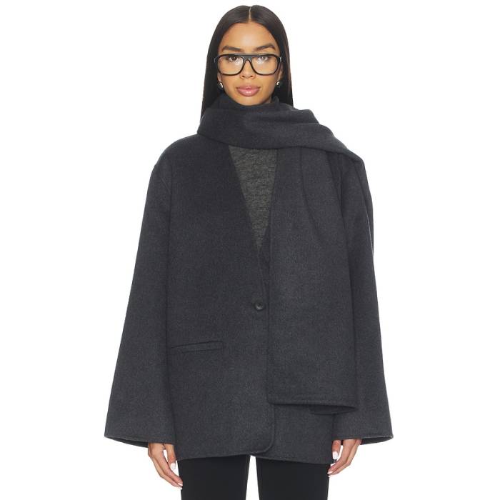 Eaves 【 X Coco Ragni Wool Scarf Jacket Women Charcoal 】 えり巻き Jacket 上衣 レディース 濃灰色