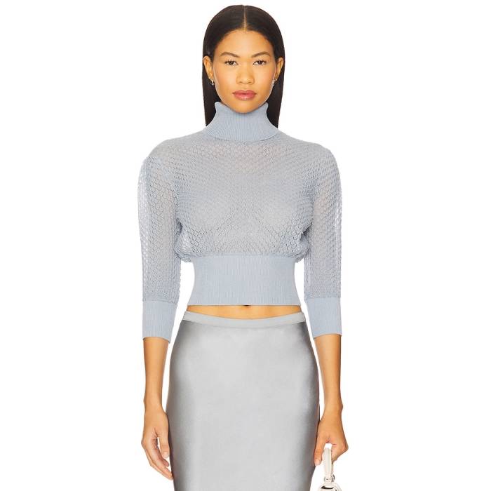 For Love \u0026 Lemons 【 Eva Pointelle Sweater Women Blue 】 調教師 レディース 青碧 青碧