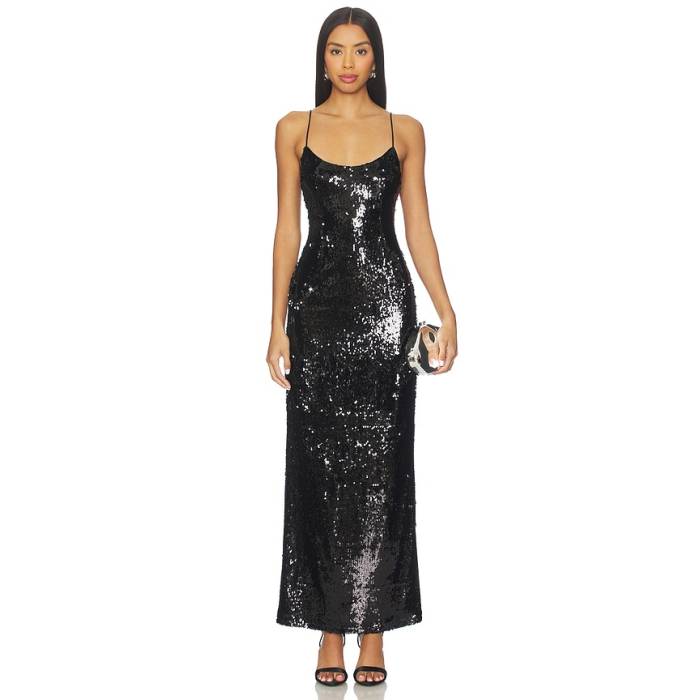 Superdown 【 Jessie Sequin Maxi Dress Women Black 】 御召しもの レディース 黒いこと 黒いこと