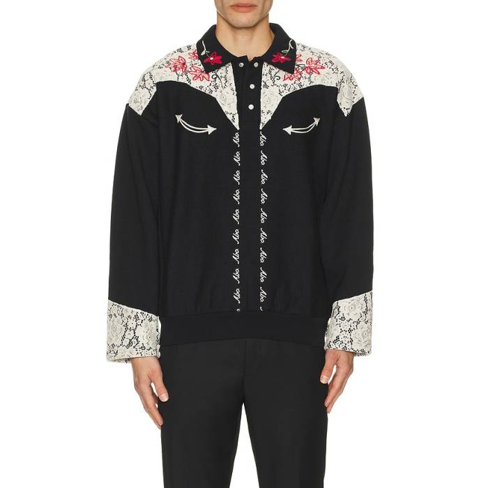 Advisory Board Crystals 【 Western Shirt Style Collared Crew Men Black \u0026Amp; Ecru Lace 】 ウェスタン 労働者の一団 メンズ 黒いこと 黒いこと
