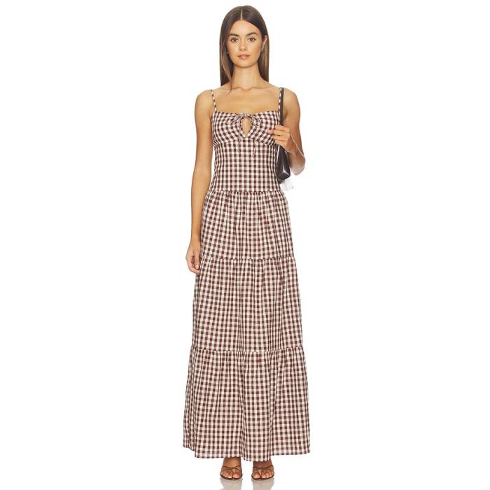 More To Come 【 Lili Maxi Dress Women Brown Gingham 】 御召しもの レディース 赤銅色 赤銅色