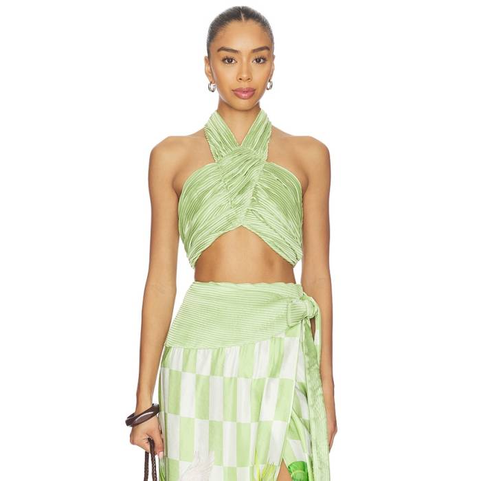 Verandah 【 Plisse Halter Blouse Women Green 】 レディース green 緑・緑であること