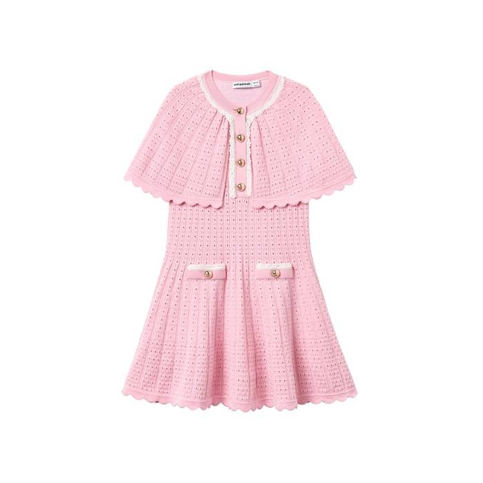 Self-Portrait 【 Kids Knitted Cape Dress Girls Pink 】 御召しもの お坊っちゃん キッズ pink さくら色