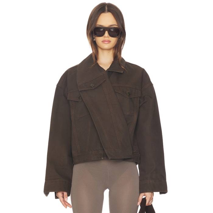 Marrknull 【 Dislocated Wrap Around Denim Jacket Women Brown 】 wrap さあ美 アラウンド ジーンズ Jacket 上衣 レディース 赤銅色 赤銅色
