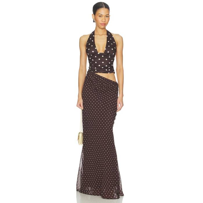 Runaway The Label 【 Valeria Halter Cutout Maxi Dress Women Choc Lemon Polka 】 ドレス レディース｜スニケス