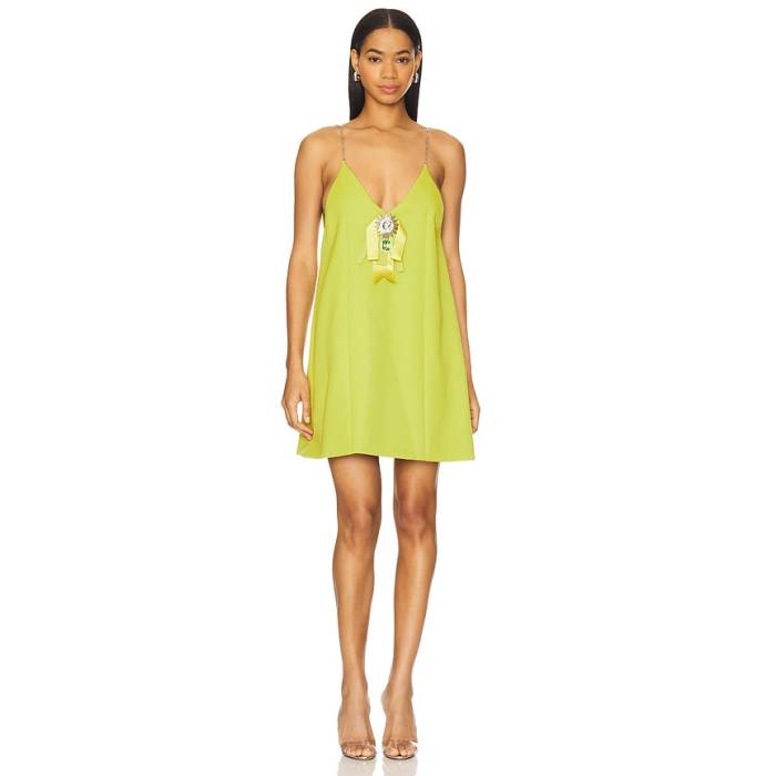 Area 【 Crystal Embellished Bow Mini Dress Women Chartreuse 】 お召しもの レディース