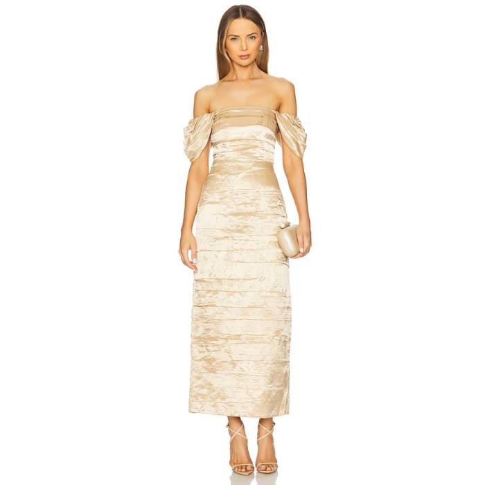 Aje 【 Zara Gathered Midi Dress Women Gold 】 御召しもの レディース ゴールド
