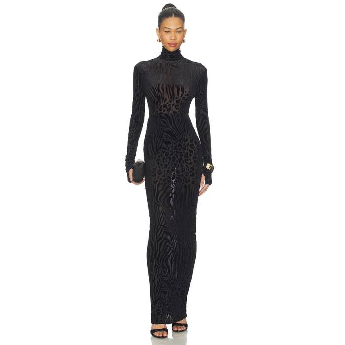 Alex Perry 【 Animal Print Burnout Column Dress Women Black 】 御召しもの レディース 黒いこと 黒いこと